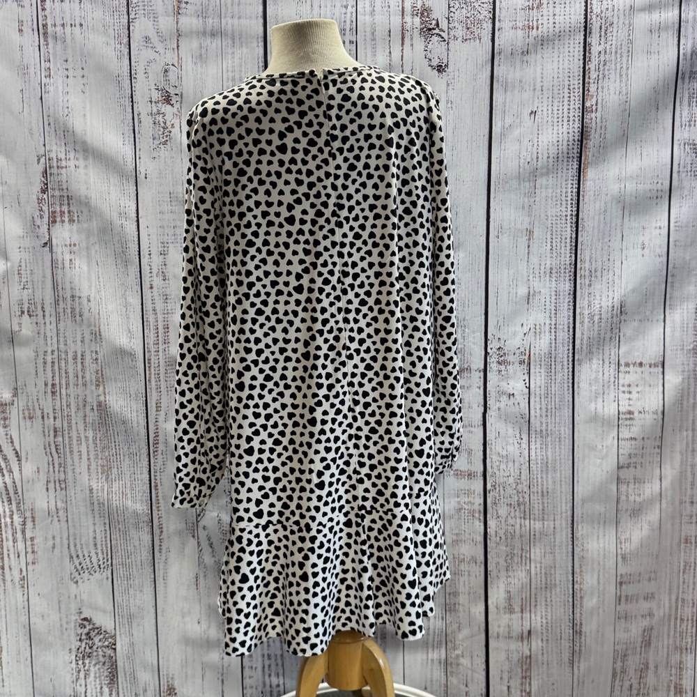 LOFT White with Black Hearts Long Sleeve Flounce Dress Size Large - Picture 6 of 10